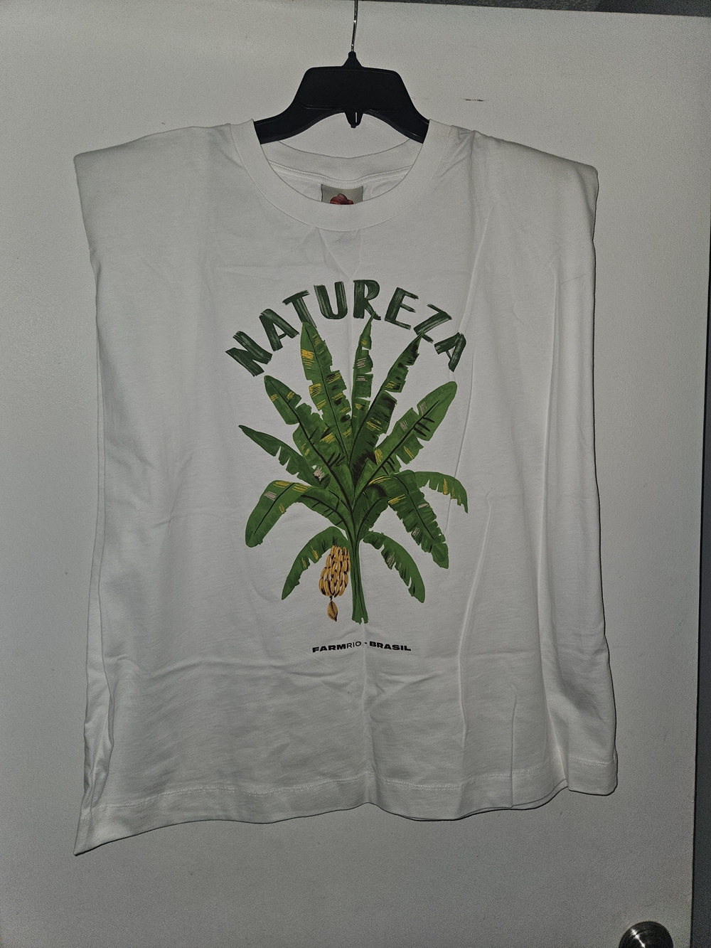 NWT Farm Rio Natureza White Graphic Tank with Green Banana Leaf Print
